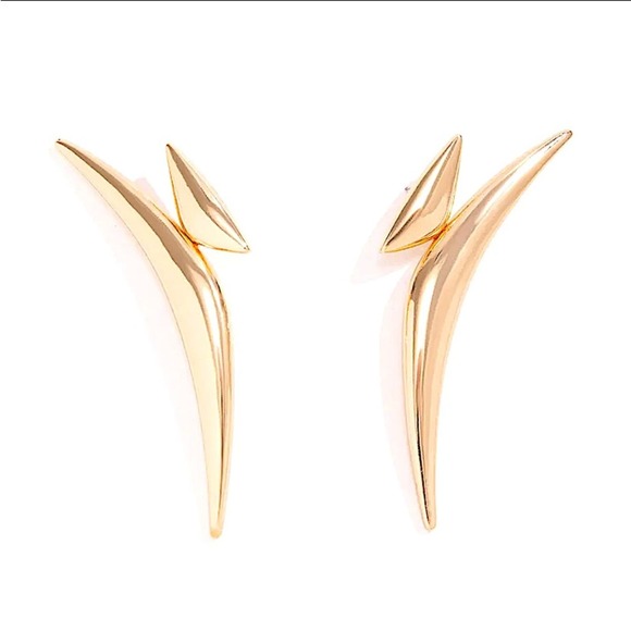 Exaggerated Gold Spiked Earrings, Oversized,, Statement, Club, Punk, R… - Picture 6 of 7